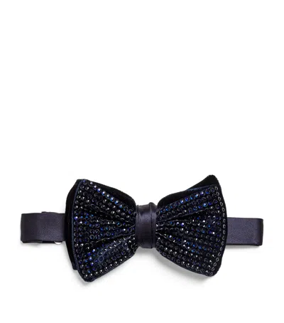 Giorgio Armani Silk Pre-tied Embellished Bowtie In Blue