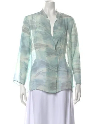 Pre-owned Giorgio Armani Silk Printed Blouse In Blue