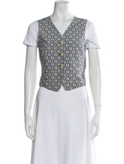 Pre-owned Giorgio Armani Silk Printed Vest In White