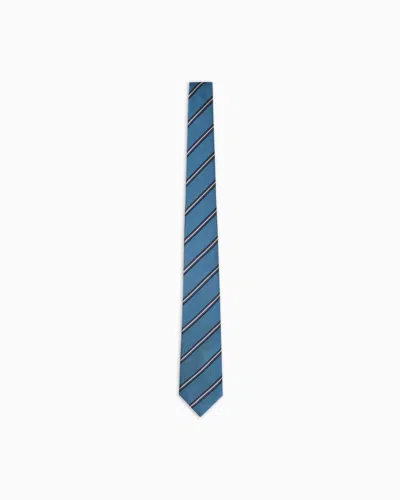 Giorgio Armani Silk Regimental Jacquard Tie In Blue