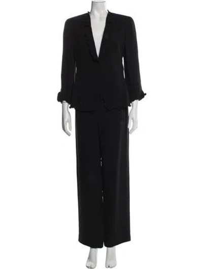 Pre-owned Giorgio Armani Silk Ruffle Embellishment Pantsuit In Black