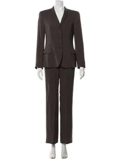 Pre-owned Giorgio Armani Silk Ruffle Embellishment Pantsuit In Brown