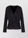 Giorgio Armani Silk Satin Draped V-neckline Waist Long Sleeves In Black