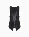 Giorgio Armani Silk Satin Gilet With All-over Embroidery In Black
