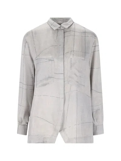 Giorgio Armani Printed Silk Satin Shirt In Grey