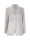 Giorgio Armani Printed Silk Satin Shirt In Gray