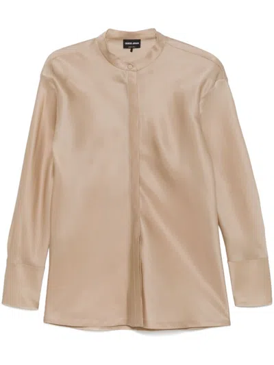 Giorgio Armani Silk Shirt In Neutrals