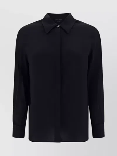 Giorgio Armani Silk Shirt With Regular Fit Collar In Black