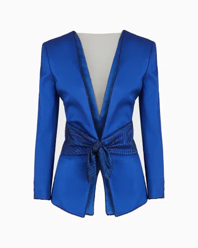 Giorgio Armani Silk, Single-breasted Jacket With Embroidered Belt In Patterned