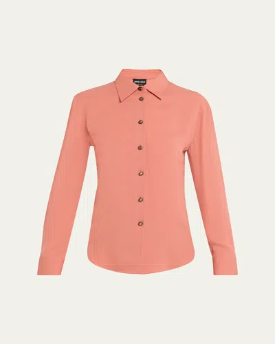 Giorgio Armani Silk Slim Button-down Blouse In Orange