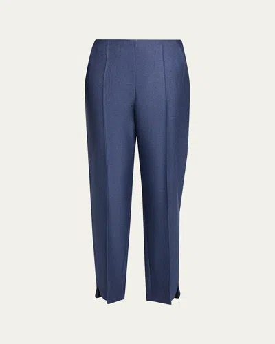 Giorgio Armani Silk Straight-leg Ankle Slit Trousers In Blue