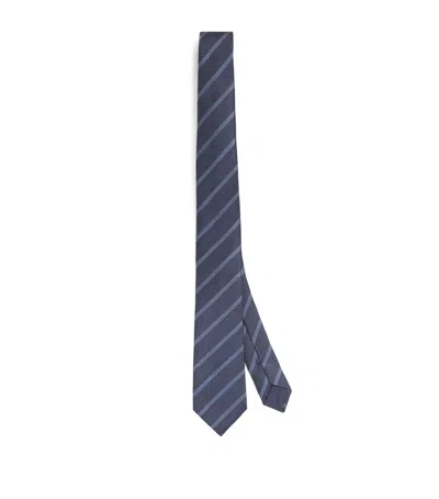 Giorgio Armani Silk Stripe Jacquard Tie In Blue
