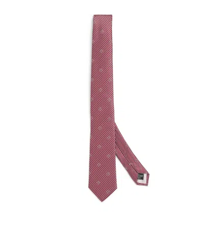 Giorgio Armani Silk Stripe Logo Tie In Red