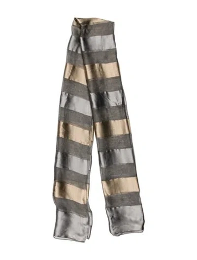 Pre-owned Giorgio Armani Silk Striped Scarf In Gray