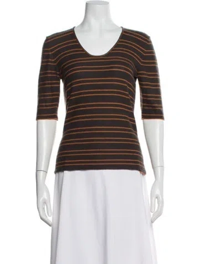 Pre-owned Giorgio Armani Silk Striped Sweater In Brown