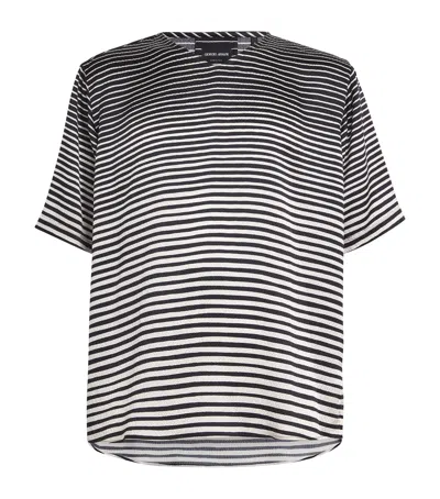 Giorgio Armani Silk Striped T-shirt In Black