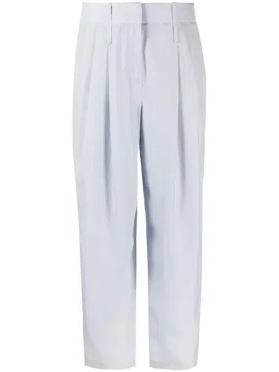 Giorgio Armani Silk Tapered Trousers In Blue