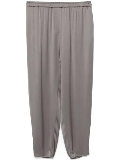 Giorgio Armani Silk Tapered Trousers In Grey