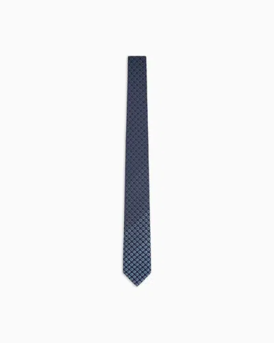 Giorgio Armani Silk Tie In Faded Monogram Jacquard Silk In Blue