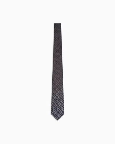 Giorgio Armani Silk Tie In Faded Monogram Jacquard Silk In Brown