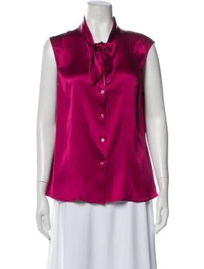 Pre-owned Giorgio Armani Silk Tie Neck Blouse In Pink