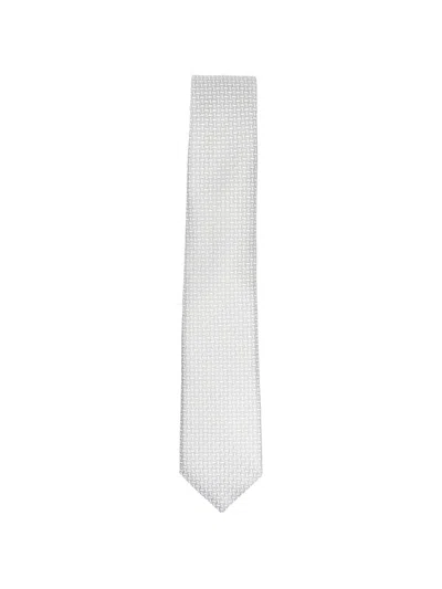 Giorgio Armani Geometric Pattern Silk Tie Slim Design In White