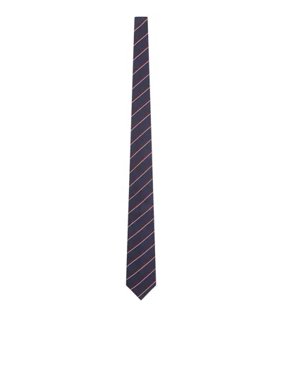 Giorgio Armani Silk Tie With Diagonal Stripes In Blue
