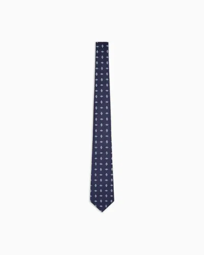 Giorgio Armani Silk Tie With Geometric Jacquard Motif In Blue