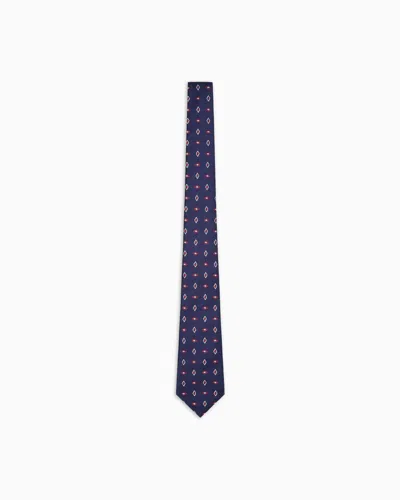 Giorgio Armani Silk Tie With Geometric Jacquard Motif In Blue