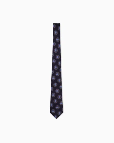 Giorgio Armani Silk Tie With Geometric Pattern In Black
