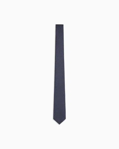 Giorgio Armani Silk Tie With Jacquard Micro-pattern In Blue