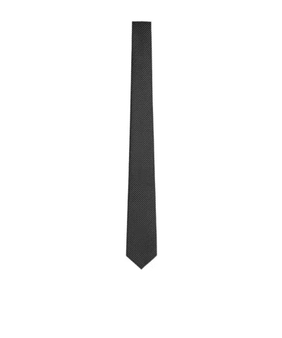 Giorgio Armani Silk Tie With Jacquard Micro-pattern In Black