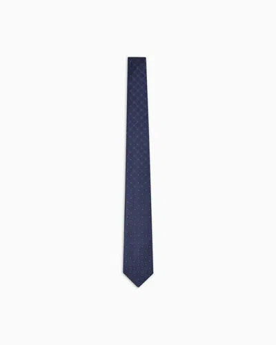 Giorgio Armani Silk Tie With Jacquard Monogram In Blue