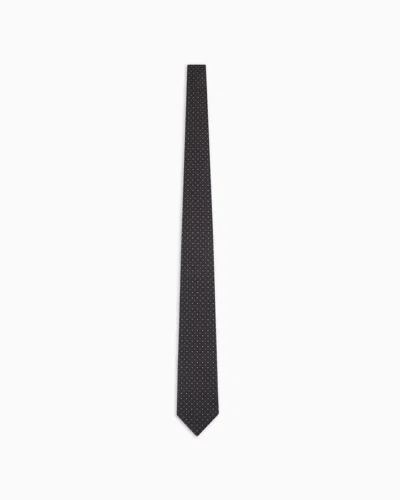 Giorgio Armani Official Store Silk Tie With Micro Jacquard Polka Dots In Black