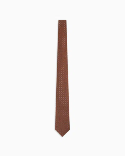 Giorgio Armani Silk Tie With Micro Jacquard Polka Dots In Brown