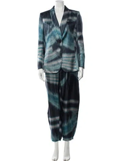 Pre-owned Giorgio Armani Silk Tie-dye Print Pantsuit In Blue