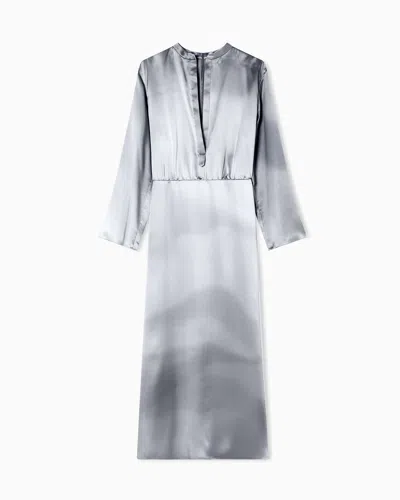 Giorgio Armani Silk Triple Georgette Midi Dress In Gray