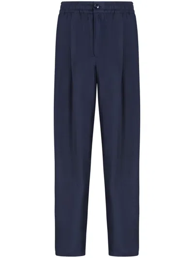 Giorgio Armani Silk Trousers In Blue
