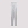 Giorgio Armani Grey Silk Satin Trousers With Double Pleats In Stone