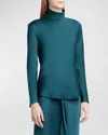 Giorgio Armani Silk Turtleneck Long-sleeve Blouse In Dark Green