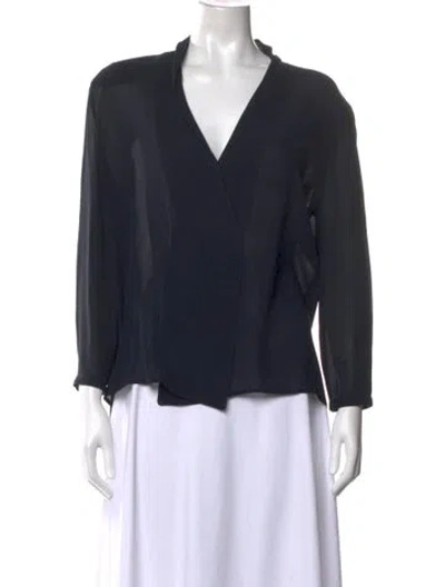 Pre-owned Giorgio Armani Silk V-neck Blouse In Black