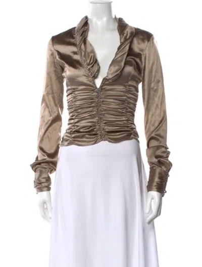 Pre-owned Giorgio Armani Silk V-neck Blouse In Brown