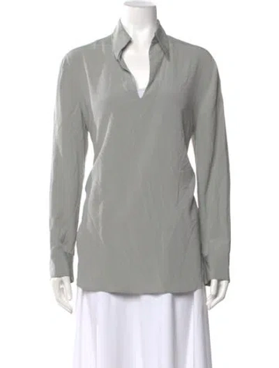 Pre-owned Giorgio Armani Silk V-neck Blouse In Gray