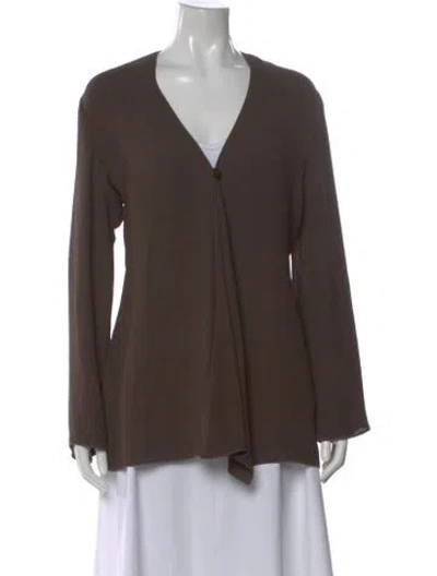 Pre-owned Giorgio Armani Silk V-neck Blouse In Gray