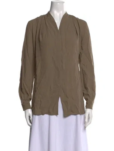 Pre-owned Giorgio Armani Silk V-neck Blouse In Neutral