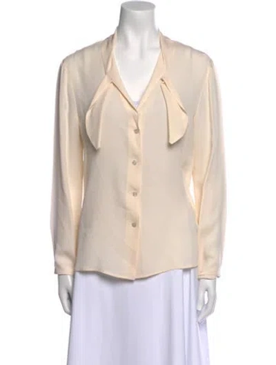 Pre-owned Giorgio Armani Silk V-neck Blouse In Neutral