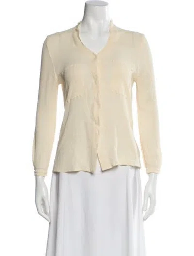 Pre-owned Giorgio Armani Silk V-neck Blouse In Neutral