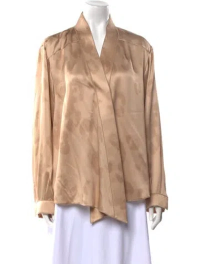 Pre-owned Giorgio Armani Silk V-neck Blouse W/ Tags In Neutral