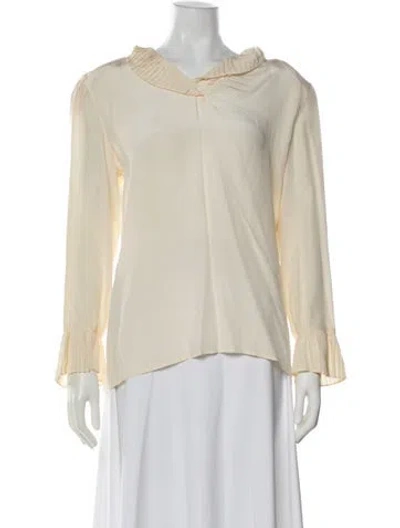 Pre-owned Giorgio Armani Silk V-neck Blouse In Yellow
