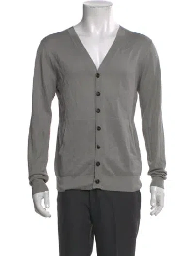 Pre-owned Giorgio Armani Silk V-neck Cardigan In Gray